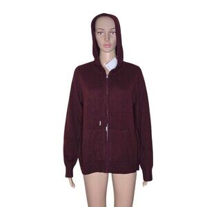 NWT Quince Womens Rich Burgundy Mongolian Cashmere Full Zip Hoodie  Sweater M